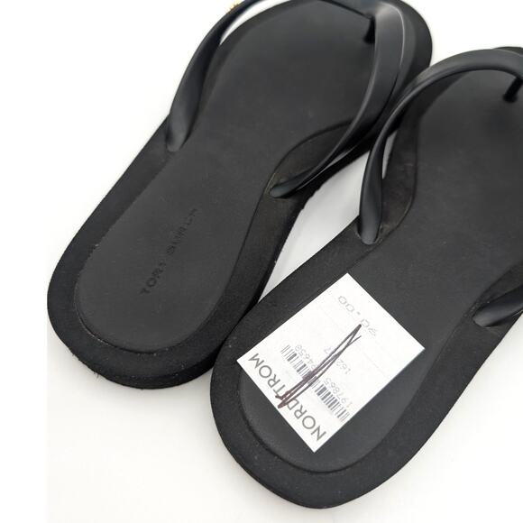 Tory Burch Flip Flop Thong Sandal Brass Gold Logo Women's Kira Black Size US8M - Picture 12 of 13